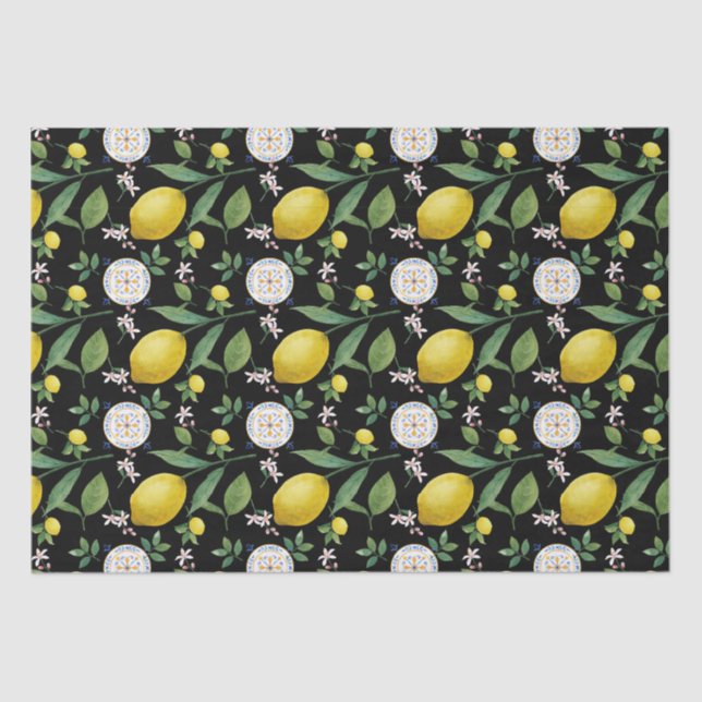 Papel De Seda Patrón de limón de mosaico italiano (Anverso)