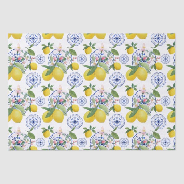 Papel De Seda Patrón de limón de mosaico italiano (Anverso)