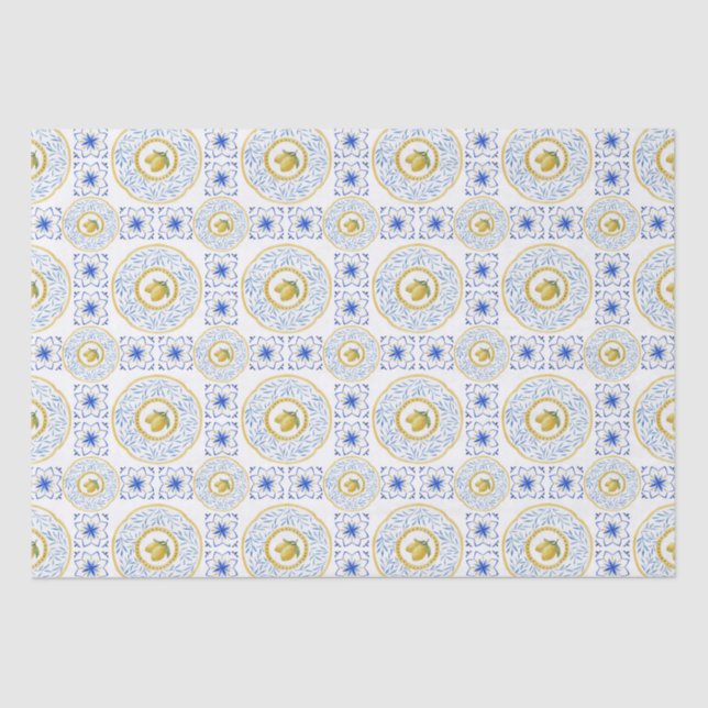 Papel De Seda Patrón de limón de mosaico italiano (Anverso)