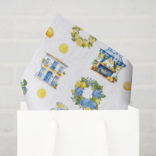 Papel De Seda Patrón de limón de verano mediterráneo (Bolsa de regalo)