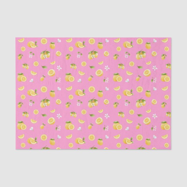 Papel De Seda Patrón de limón rosa (Anverso)