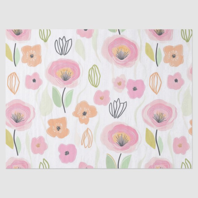 Papel De Seda Patrón de línea floral abstracto moderno (2) (Anverso)