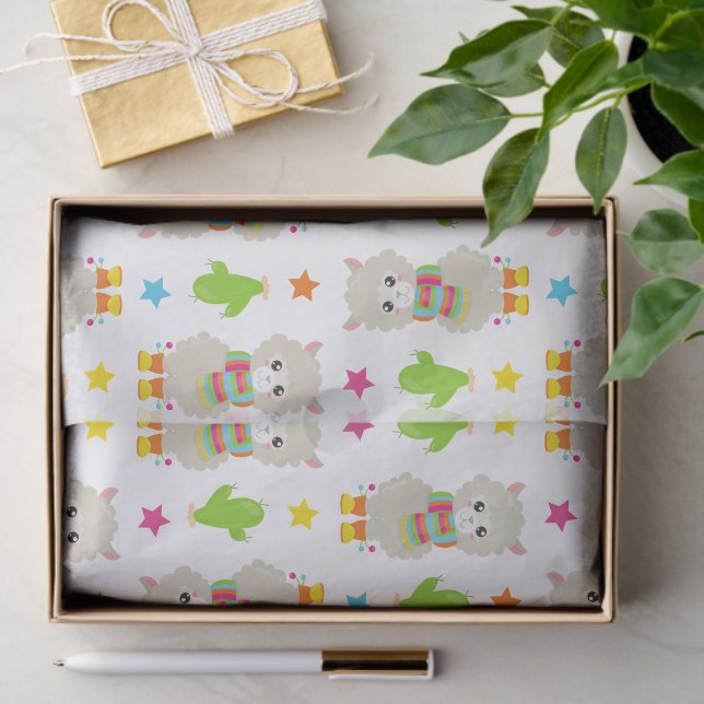 Papel De Seda Patrón De Llamas, Llamas Cutas, Alpacas, Cactus (Regalo )