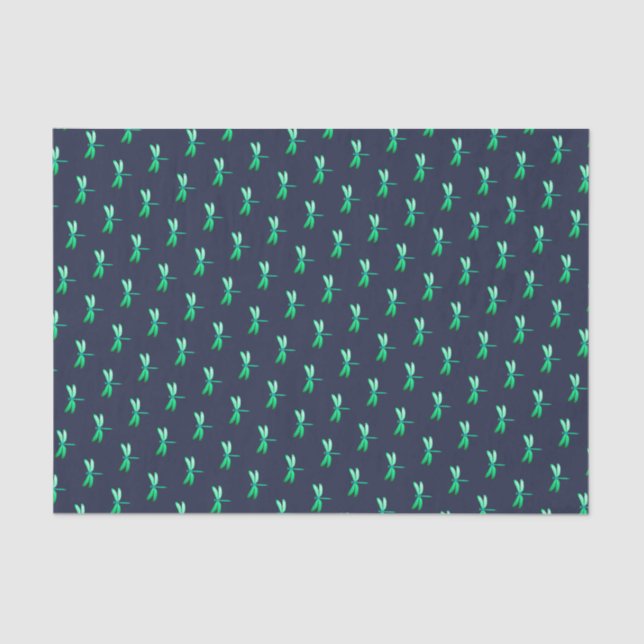 Papel De Seda Patrón de luciérnagas verde bonito sobre azul (Anverso)