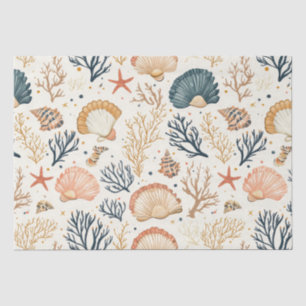 Papel De Seda Patrón de lujo costero con conchas de coral azul m