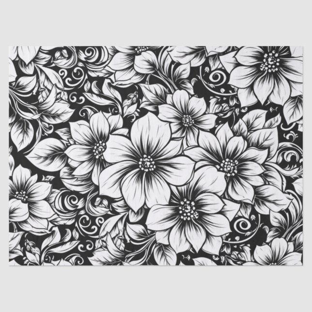 Papel De Seda Patrón de lujo floral monocromo chic (1) (Anverso)