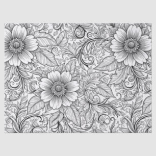 Papel De Seda Patrón de lujo floral monocromo chic (3)