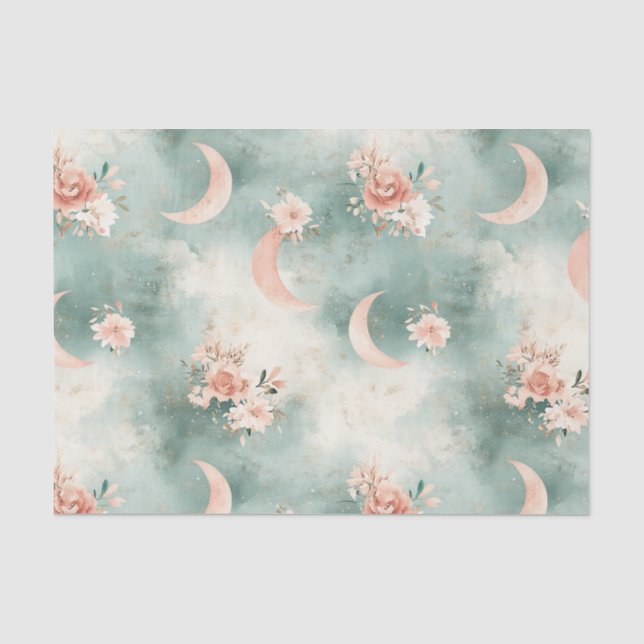 Papel De Seda Patrón de Luna Floral Celestial Boho (7) (Anverso)