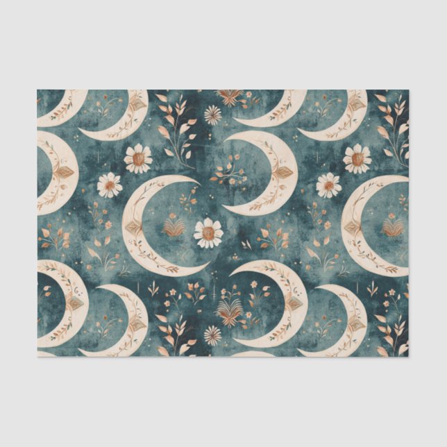 Papel De Seda Patrón de Luna Floral Celestial Boho (9) (Anverso)