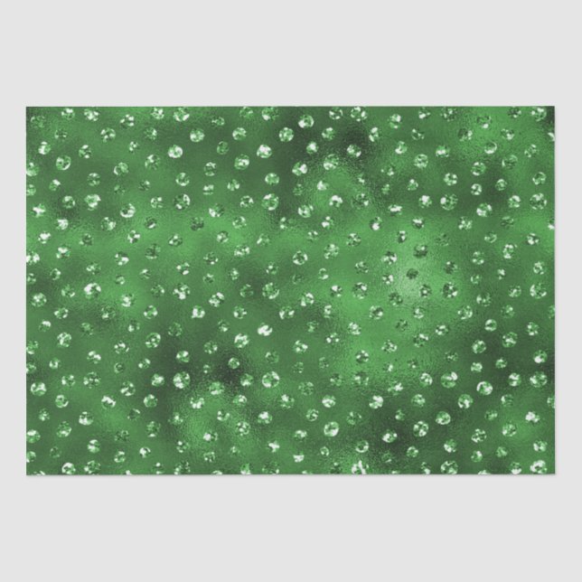 Papel De Seda Patrón de lunares con brillo verde glamour (Anverso)