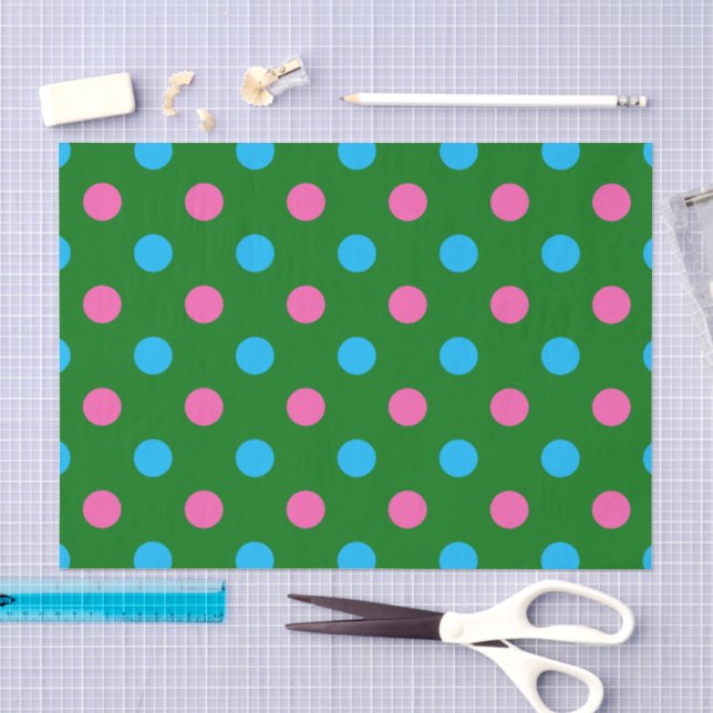 Papel De Seda Patrón de lunares verde rosa azul (Artesanía)