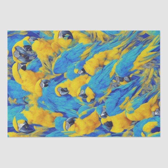 Papel De Seda Patrón de Macaws azules y dorados (Anverso)