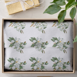 Papel De Seda Patrón de magnolia en acuarela suave azul