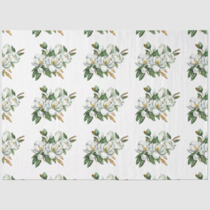 Papel De Seda Patrón de magnolia en acuarela suave azul