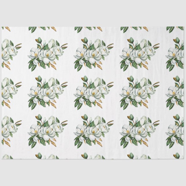 Papel De Seda Patrón de magnolia en acuarela suave azul (Anverso)