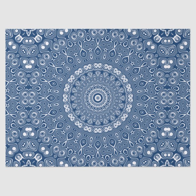 Papel De Seda Patrón de Mandala Azul añil (Anverso)
