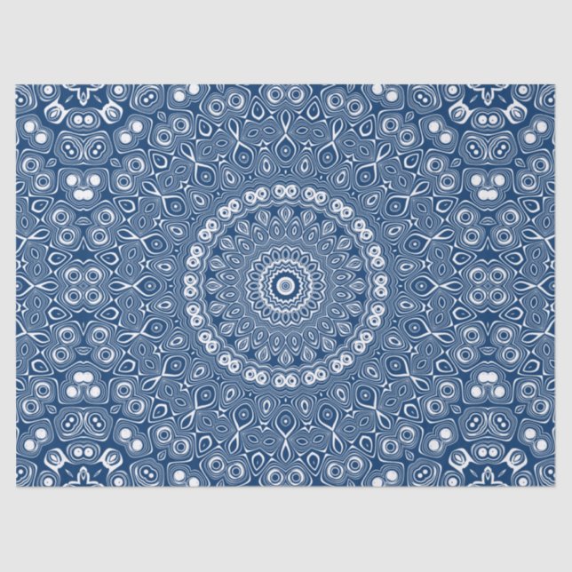 Papel De Seda Patrón de Mandala azul índigo (Anverso)