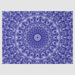 Papel De Seda Patrón de Mandala Azul Medianoche y Blanco