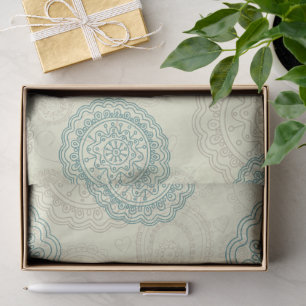 Papel De Seda Patrón de mandala de cachemira verde menta vintage
