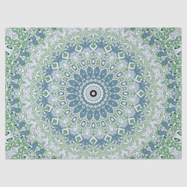 Papel De Seda Patrón de Mandala de la costa azul y verde del mar (Anverso)