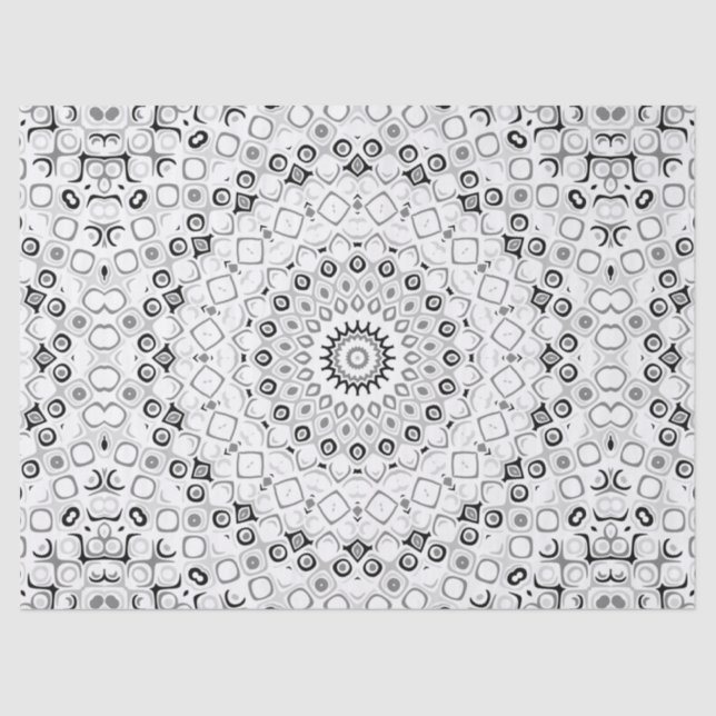 Papel De Seda Patrón de Mandala Geométrico Blanco y Negro (Anverso)