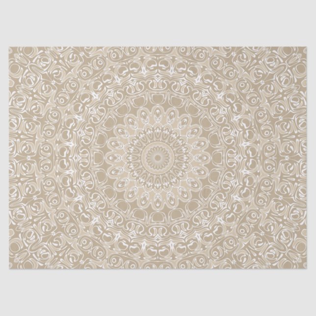 Papel De Seda Patrón de Mandala Khaki y White Ornamental (Anverso)