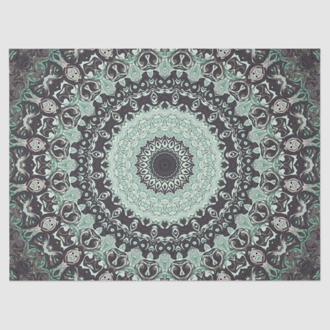 Papel De Seda Patrón de Mandala Mint Green y Charcoal (Anverso)