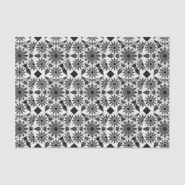 Papel De Seda Patrón de Mandala , negro, blanco y gris / gris (Anverso)