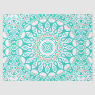 Papel De Seda Patrón de Mandala Oceánico Turquesa y Beige