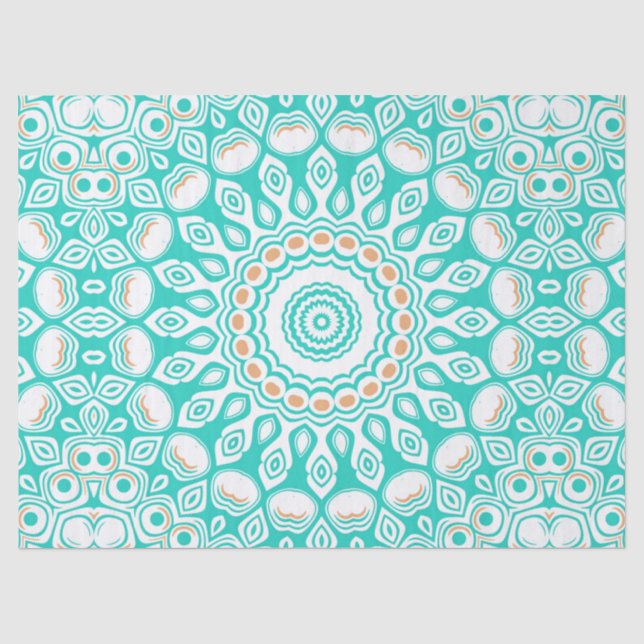 Papel De Seda Patrón de Mandala Oceánico Turquesa y Beige (Anverso)