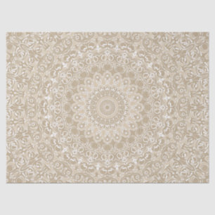 Papel De Seda Patrón de Mandala Ornamental Caqui y Blanco