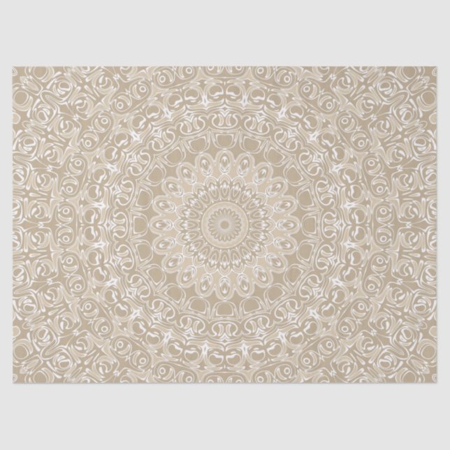 Papel De Seda Patrón de Mandala Ornamental Caqui y Blanco (Anverso)