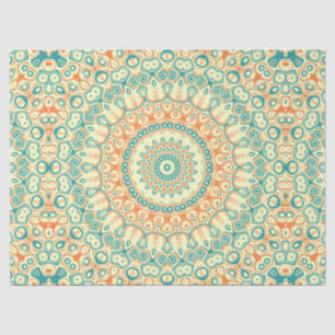 Papel De Seda Patrón de Mandala Teal y Naranja Tropical
