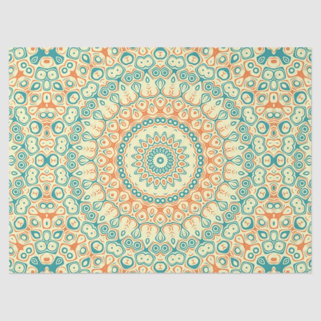 Papel De Seda Patrón de Mandala Teal y Naranja Tropical (Anverso)