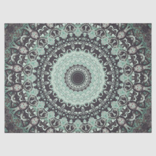 Papel De Seda Patrón de Mandala Verde Menta y Carbón