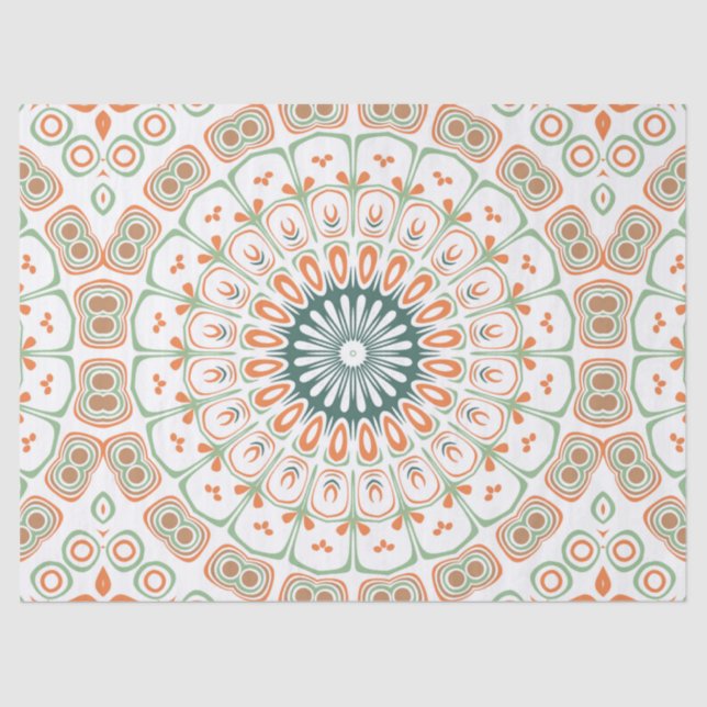 Papel De Seda Patrón de Mandala verde y Naranja moderno (Anverso)