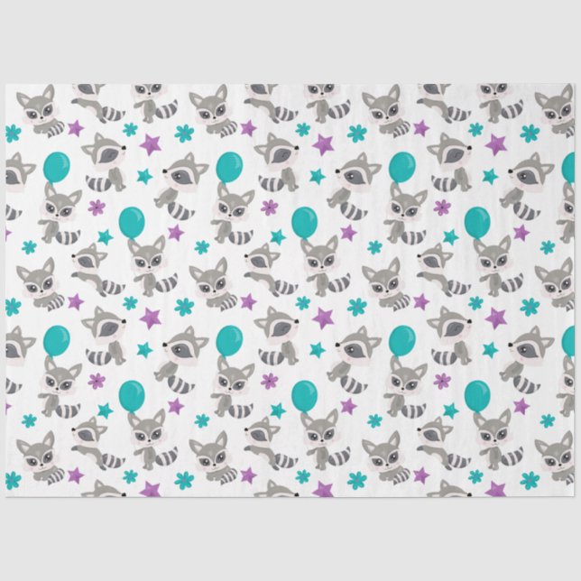 Papel De Seda Patrón de Mapache Adorable (Anverso)