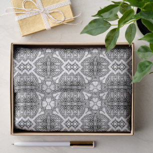 Papel De Seda Patrón de marco de mandala en blanco y negro
