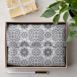Papel De Seda Patrón de marco de mandala en blanco y negro