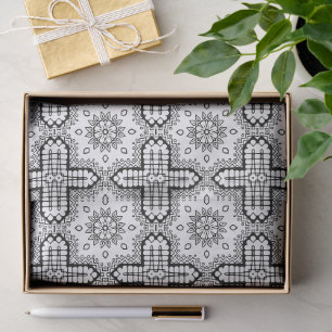 Papel De Seda Patrón de marco de mandala en blanco y negro
