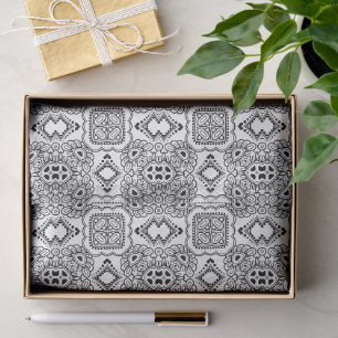 Papel De Seda Patrón de marco de mandala en blanco y negro