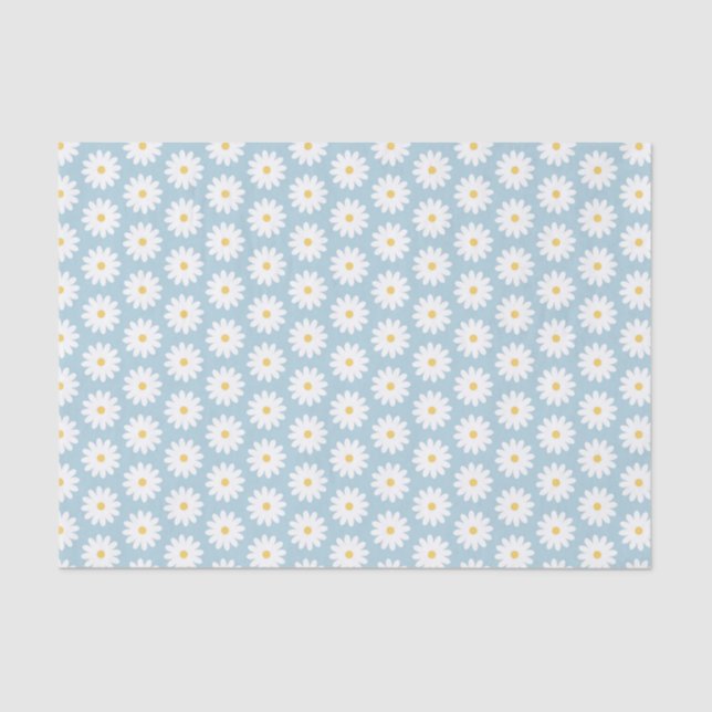 Papel De Seda Patrón de margarita azul y blanco retro  (Anverso)