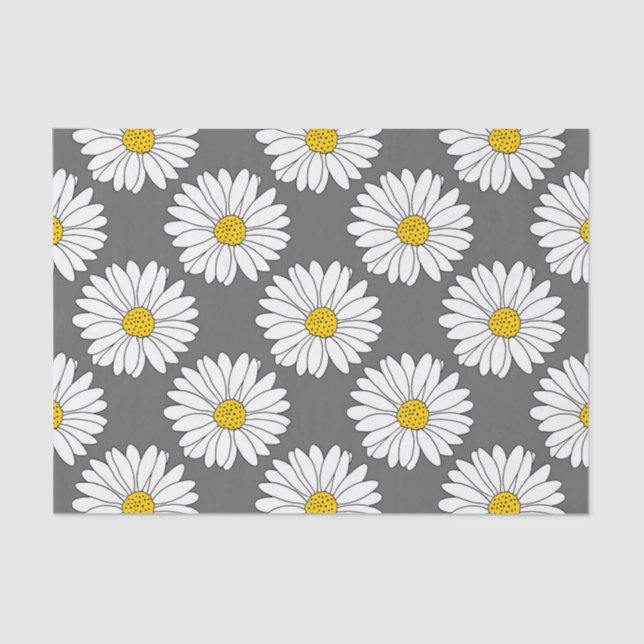 Papel De Seda Patrón de margarita blanca amarillo gris (Anverso)