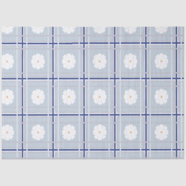 Papel De Seda Patrón de margarita de cuadros azules (Anverso)
