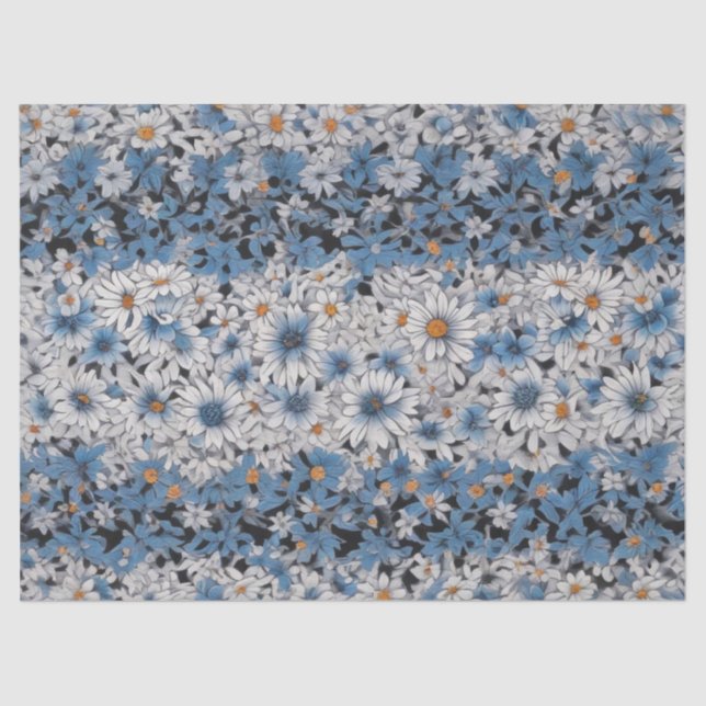Papel De Seda Patrón de margaritas azules y blancas (Anverso)