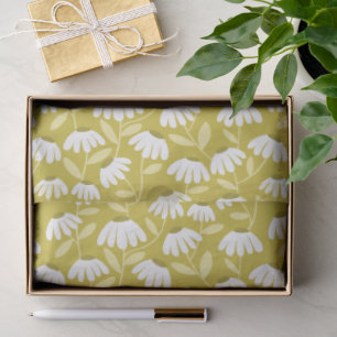 Papel De Seda Patrón de margaritas florales verde oliva y mostaz