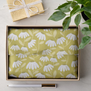 Papel De Seda Patrón de margaritas florales verde oliva y mostaz