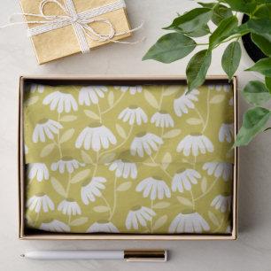 Papel De Seda Patrón de margaritas florales verde oliva y mostaz
