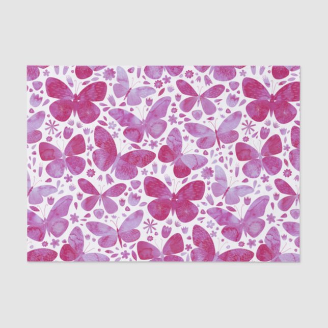 Papel De Seda Patrón de mariposa acuarela rosa (Anverso)
