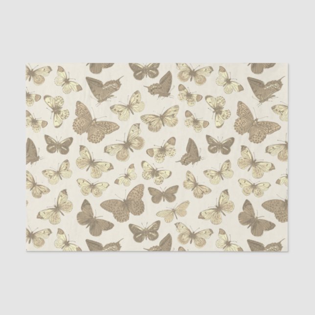 Papel De Seda Patrón de mariposa beige-burro (Anverso)